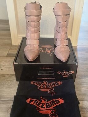 freebird Blush Pink Strappy Pointed-Toe Booties